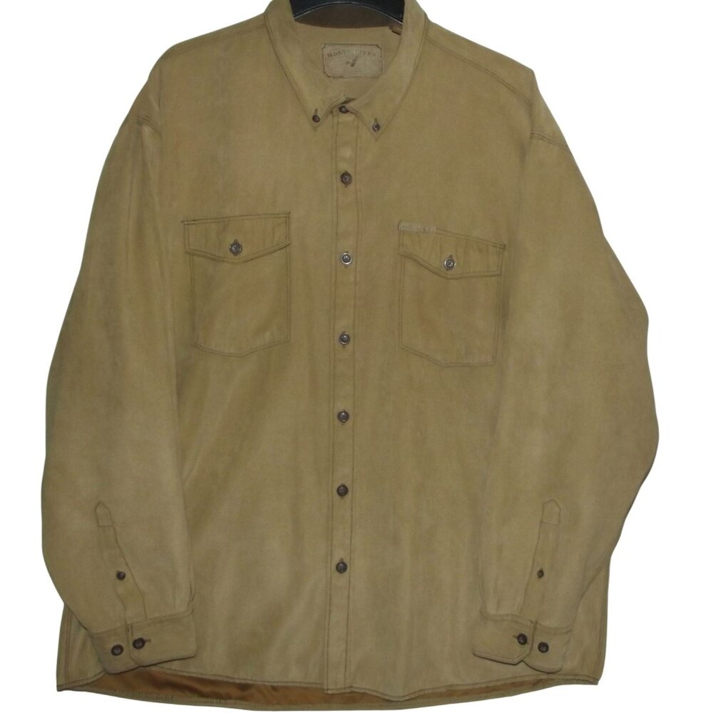 North River Shirt Mens Size XXL Sueded Tan Brown Button Down pocket flaps